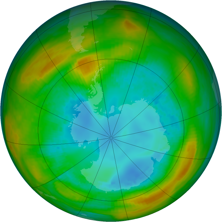 Antarctic ozone map for 19 August 1982